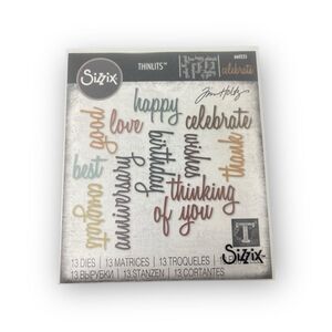 Sizzix Thinlits Dies Celebration Words Script Emboss13PK set #660223 Tim Holtz